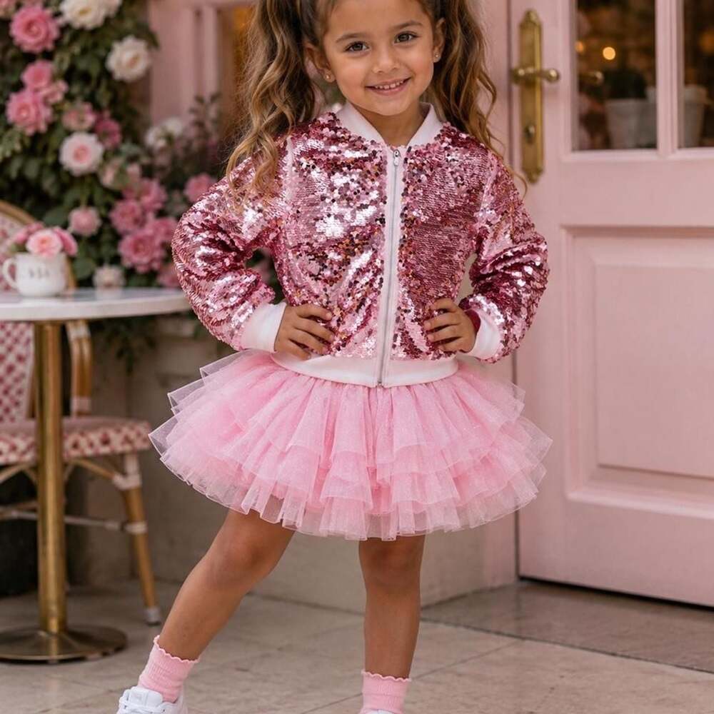 H&M Girls Pink Sequin Unicorn Bomber Jacket Size 7-8Y